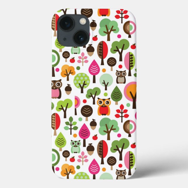 pink leaf tree retro owl pattern Case-Mate iPhone case (Back)