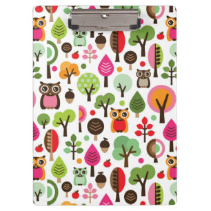 pink leaf tree retro owl pattern clipboard