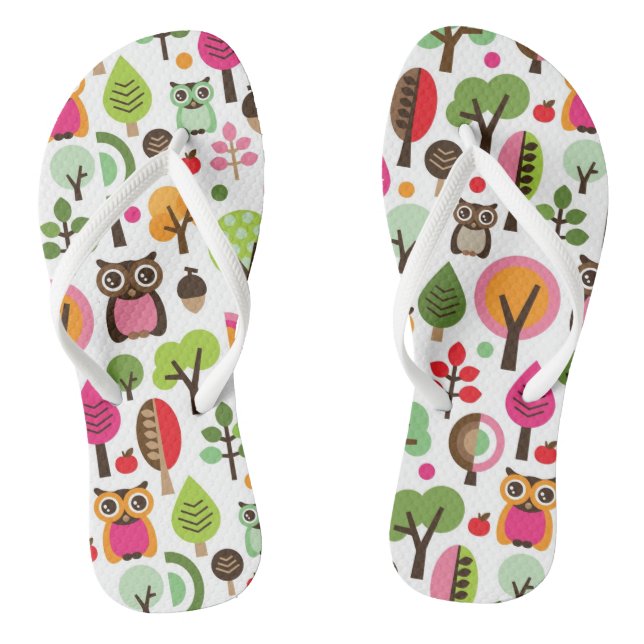 pink leaf tree retro owl pattern jandals (Footbed)