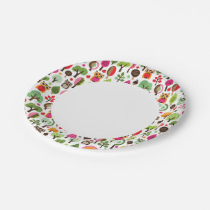 pink leaf tree retro owl pattern paper plate