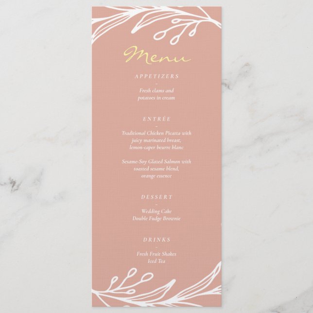 Pink leaf wreath Chinese wedding double happiness Menu (Front)