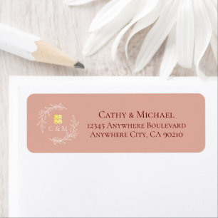 Pink leaf wreath Chinese wedding return address