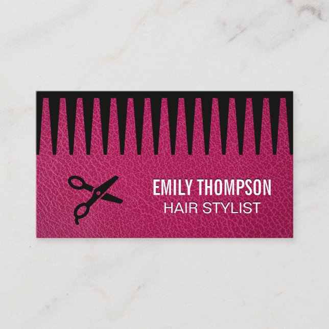 Pink Leather | Comb | Shears Business Card (Front)
