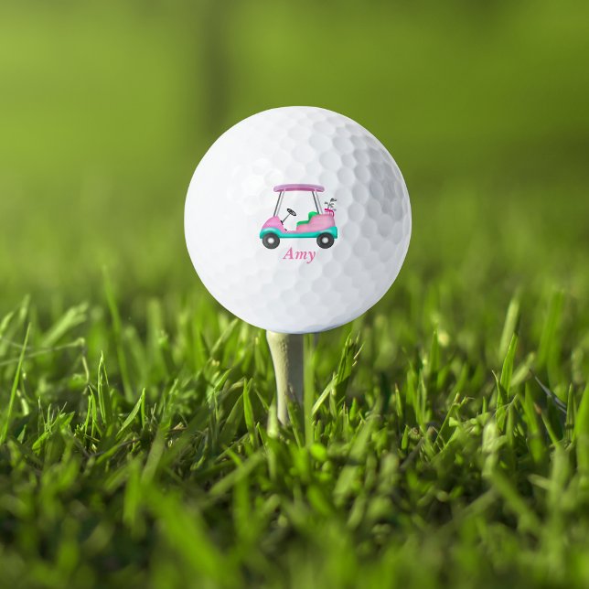 Pink Leather Elegant Golf Cart Name Golf Balls (Creator Uploaded)