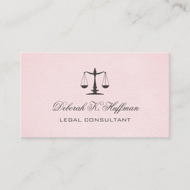 Pink leather feminine Legal Justice Scale Business Card (Front)