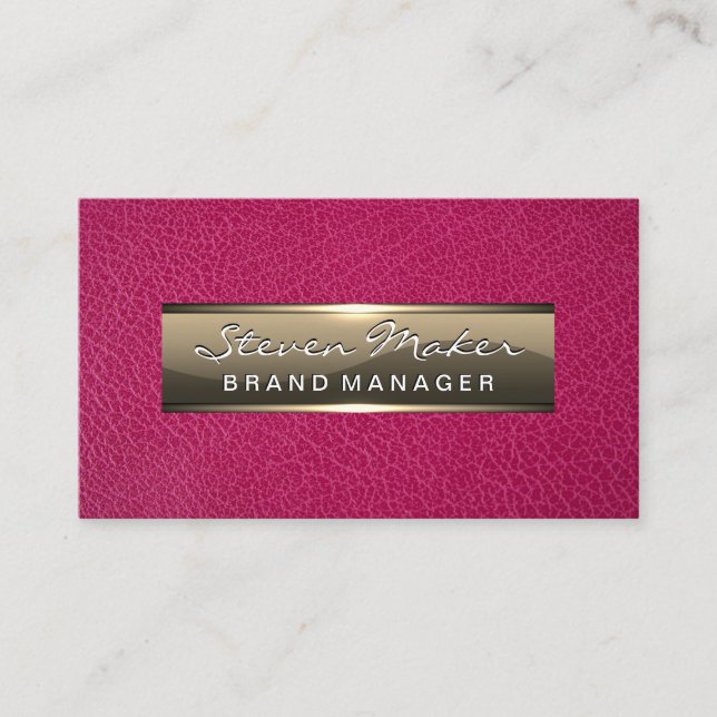 Pink Leather | Gold Metallic Business Card (Front)