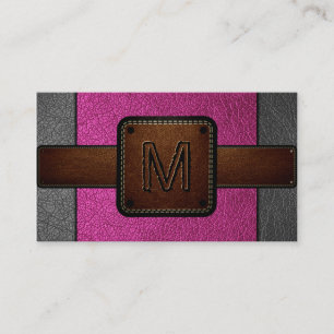 Pink Leather Look Brown Monogram Business Card
