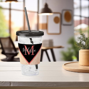 Pink leather look personalised   acrylic tumbler