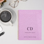 Pink leather monogram initials 2024 planner<br><div class="desc">A pink faux leather photo as background and purple text. Personalise and add your monogram initials,  name and a title year.</div>