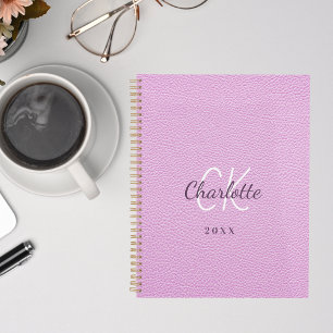 Pink leather monogram initials name 2025 planner