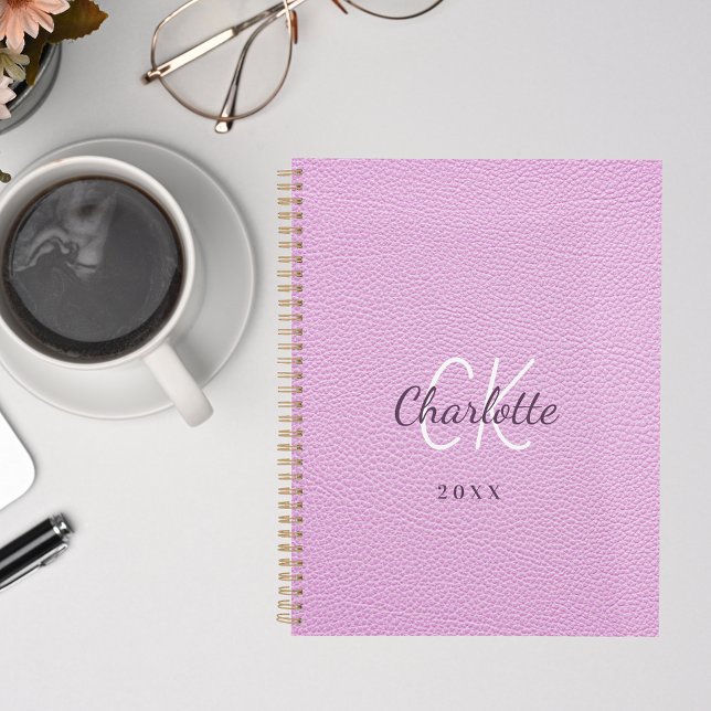 Pink leather monogram initials name 2025 planner (Creator Uploaded)
