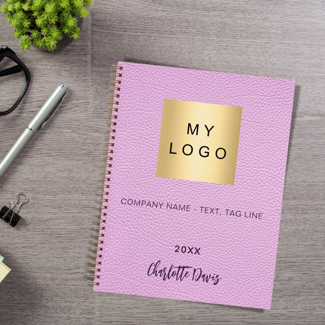 Pink leather name script business logo notebook (Creator Uploaded)