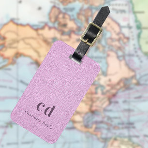 Pink leather texture monogram luggage tag