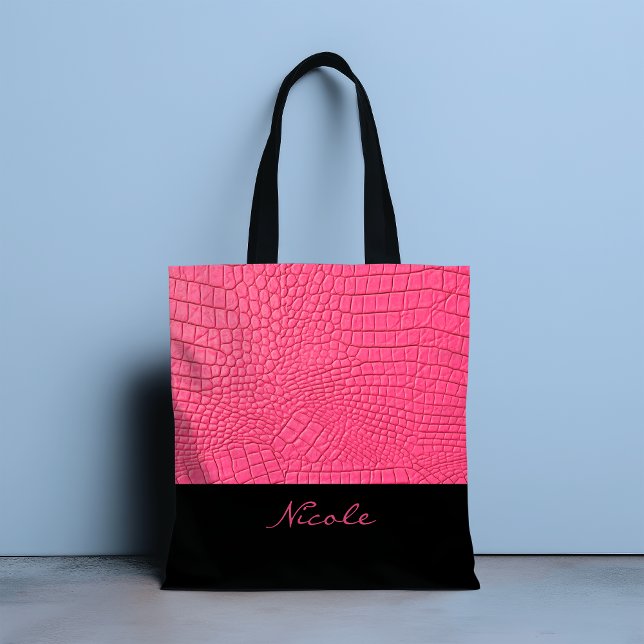 Pink Leather Textured Personalized Tote Bag (Creator Uploaded)