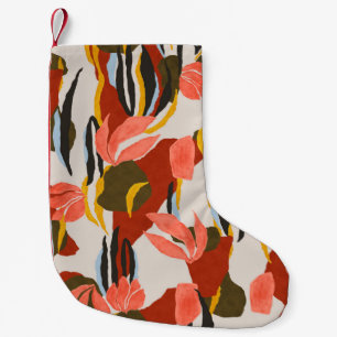 pink leaves and effect dress pattern design. small christmas stocking