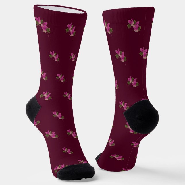 Pink Leaves Autumn Socks (Angled)