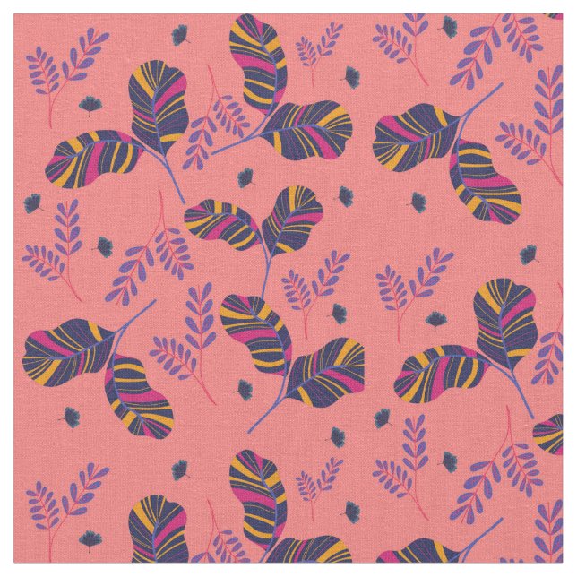 pink leaves floral fabric (Close Up)