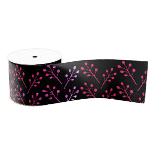 Pink Leaves  Grosgrain Ribbon