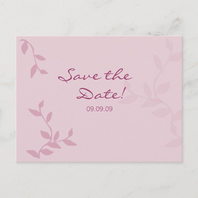 Pink Leaves Save the Date Postcard (Front)