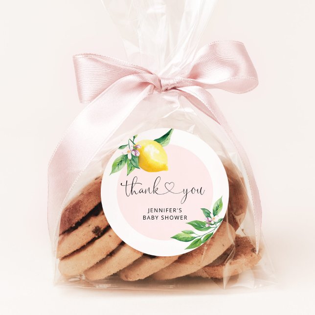 Pink lemon baby shower Thank You Classic Round Sticker (Creator Uploaded)