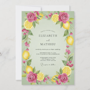 Pink Lemon Citrus Eucalyptus Wedding Invitation