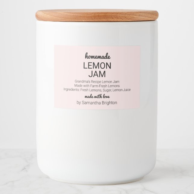 Pink Lemon Jam Kitchen Pantry Mason Jar Canning Food Label (Front)