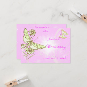 Pink Lemon Lime Butterfly Birthday RSVP Card