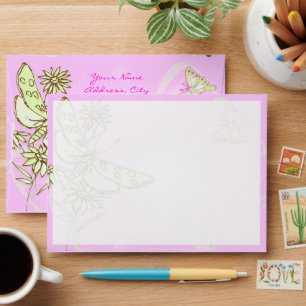 Pink Lemon Lime Butterfly Invitation Envelope