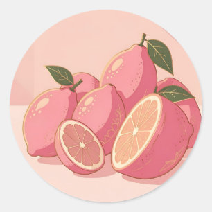 Pink Lemon Modern Feminine Citrus Classic Round Sticker