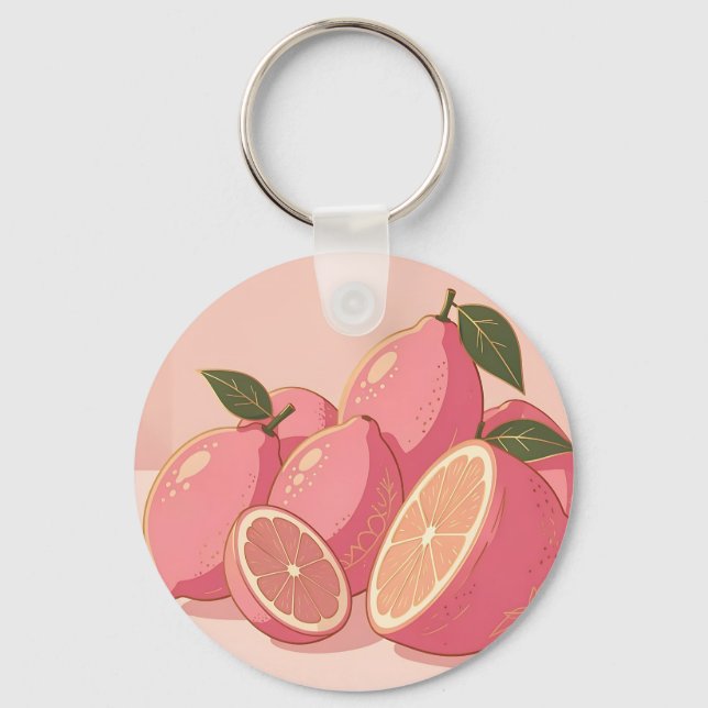 Pink Lemon Modern Feminine Citrus Key Ring (Front)