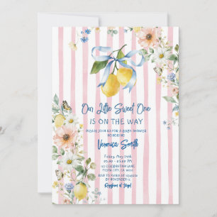 Pink Lemon Stripes Wildflower Baby Shower Invitation