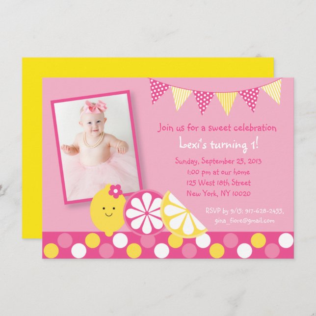 Pink Lemonade 1st Birthday Invitation (Front/Back)