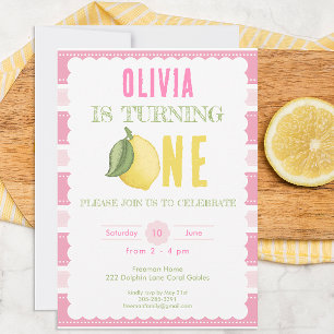 Pink Lemonade 1st Birthday Party Invitation