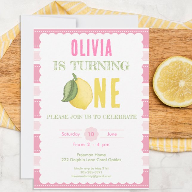Pink Lemonade 1st Birthday Party Invitation (Creator Uploaded)