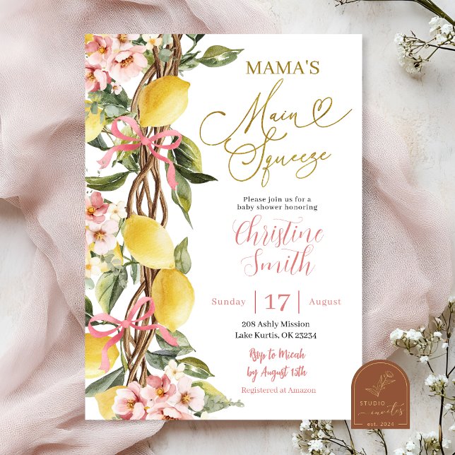 Pink Lemonade and Bow Main Squeeze Baby Shower Invitation (Creator Uploaded)