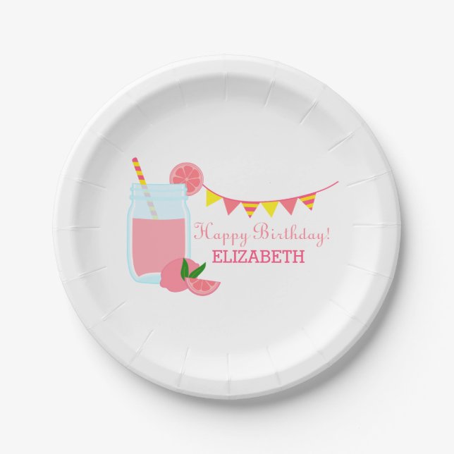 Pink Lemonade Birthday Party Paper Plate (Front)