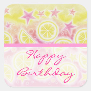 Pink Lemonade 'Birthday' sticker square stripe