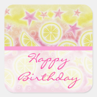Pink Lemonade 'Birthday' sticker square stripe