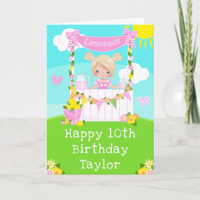 Pink Lemonade Blonde Hair Girl Happy Birthday  Card (Front)