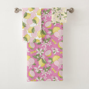 Pink Lemonade Citrus Floral Bath Towel Set