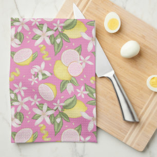 Pink Lemonade Citrus Floral Kitchen Towel