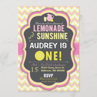 Pink Lemonade First Birthday Chevron Invitation