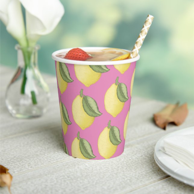 Pink Lemonade Lemon Birthday Paper Cups (Insitu)