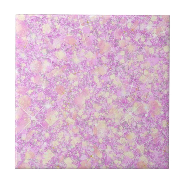 Pink Lemonade Magenta Colour Solid Faux Glitter Tile (Front)