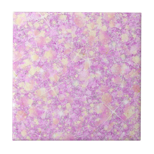 Pink Lemonade Magenta Colour Solid Faux Glitter Tile (Front)