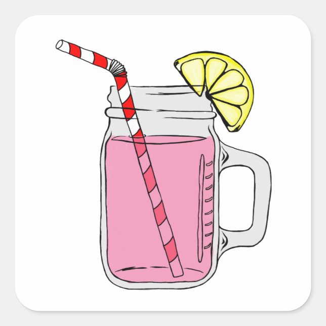 Pink Lemonade Mason Jar Square Sticker (Front)