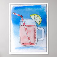 PInk Lemonade Mason Jar Watercolor