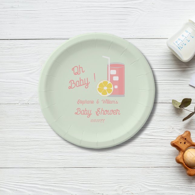Pink Lemonade Modern Oh Baby Shower Party  Paper Plate (Creator Uploaded)