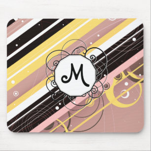 Pink Lemonade Modern-Retro Stripes with Monogram Mouse Pad
