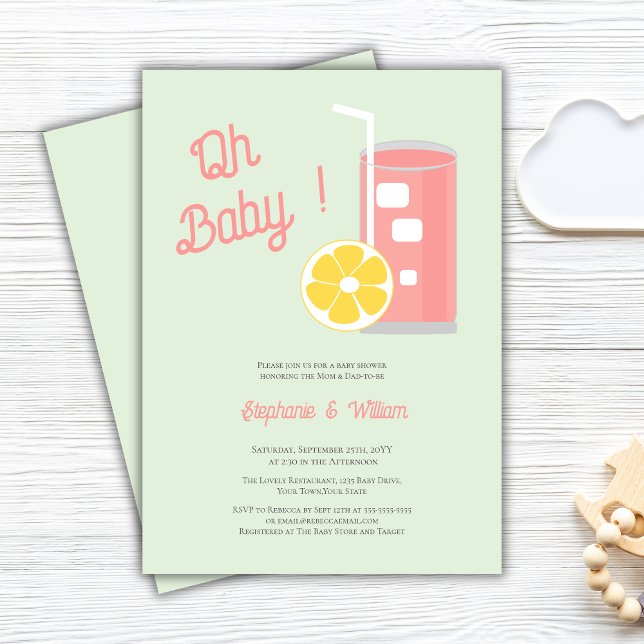 Pink Lemonade Oh Baby Shower Modern Invitation (Creator Uploaded)